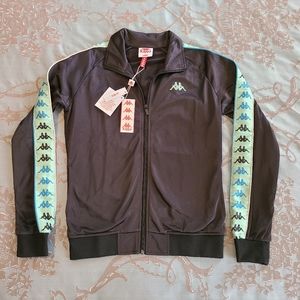 Kappa 222 Banda Allure Black Smoke Green Sage Track Jacket Women Size Large